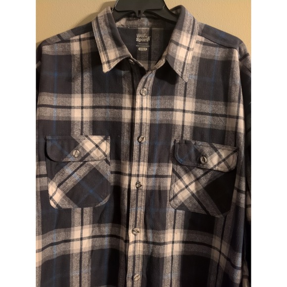 Work N' Sport 3XLT Black White Blue Plaid Long Sleeve Flannel Button Shirt EUC - Picture 2 of 9